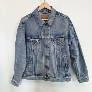 Levis Denim Jacket Womens Small Blue Jean Coat Trucker 100% Cotton Oversized